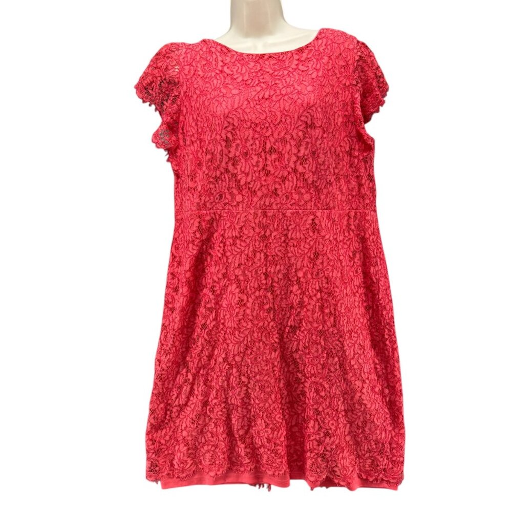 Roamans Lace Shift Dress Pink Short Cap Sleeve Knee Length Lined Size 20W